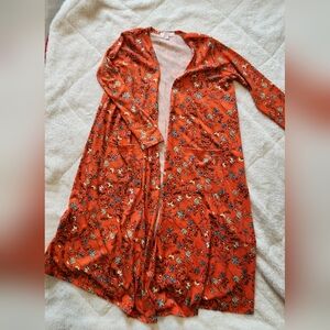 LuLaRoe Sarah Cardigan Sweater Women’s L Orange Floral Boho Botanical